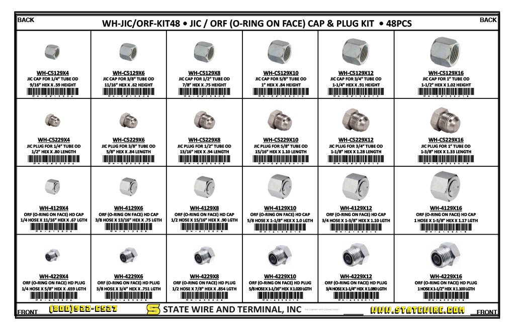 JIC / ORF (ORing on Face) Cap and Plug Kit State Wire